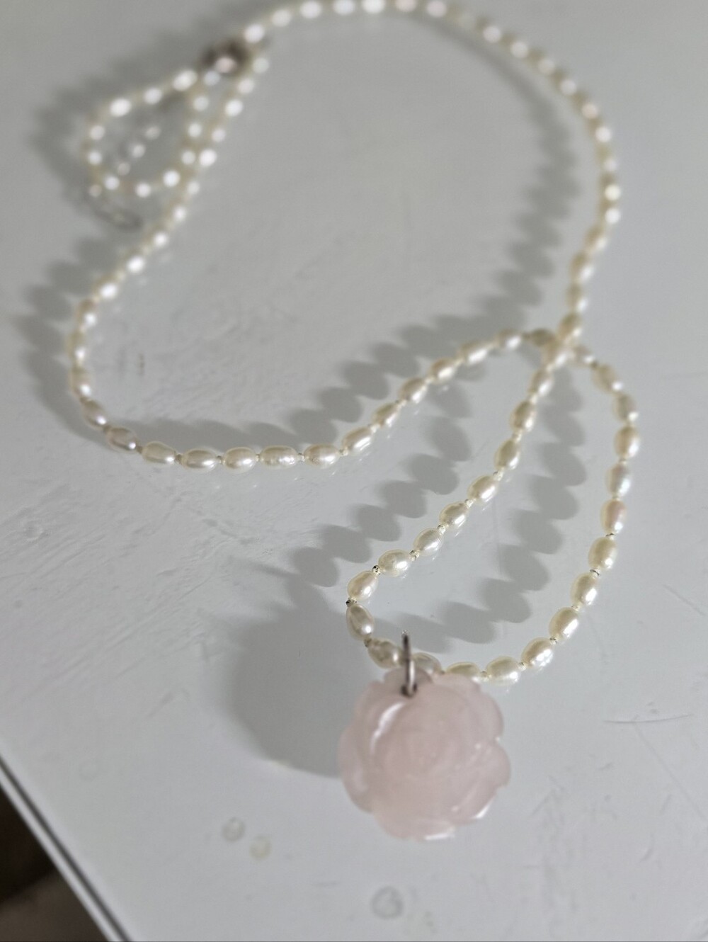Vintage Quartz Pearl Necklace Sterling Clasp